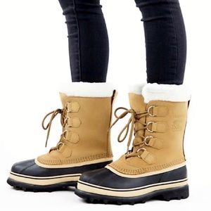 Sorel Caribou boots sz 7 leather rubber camel tan